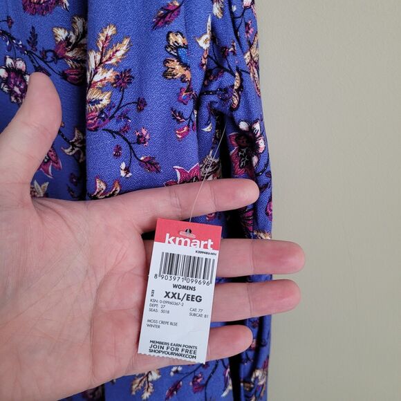 Basic Editions Womens Blouse Size XXL Bluish Purple Floral Pattern Bell Sleeves - Picture 5 of 11